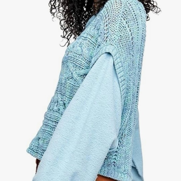 NEW FREE PEOPLE HONEY CABLE PULLOVER SIREN BLUE WOMENS SWEATER   SIZE XS  NWOT - Picture 2 of 10